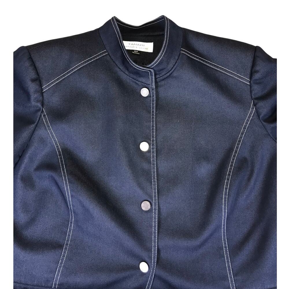 Tahari Arthur S. Levine Trench Coat Women’s 16W Navy Blue Cotton Button Front - Picture 9 of 9